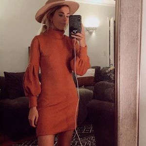 Turtle Neck Bubble Sleeve Dress